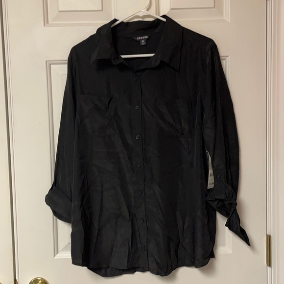 **NWT** Womens L (12-14) George Black Button Down Sheer Blouse